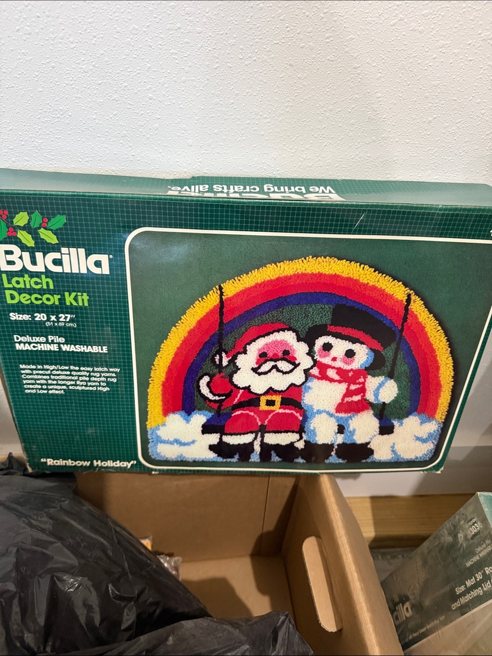 Bucilla Santa and Snowman Rainbow Latch Hook Panel - Red, Blue, Yellow